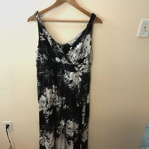 Garnet Hill High Low Floral Maxi Dress Black White 14